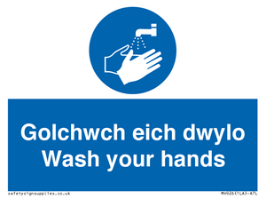 golchwch eich dwylo / wash your hands - safety sign